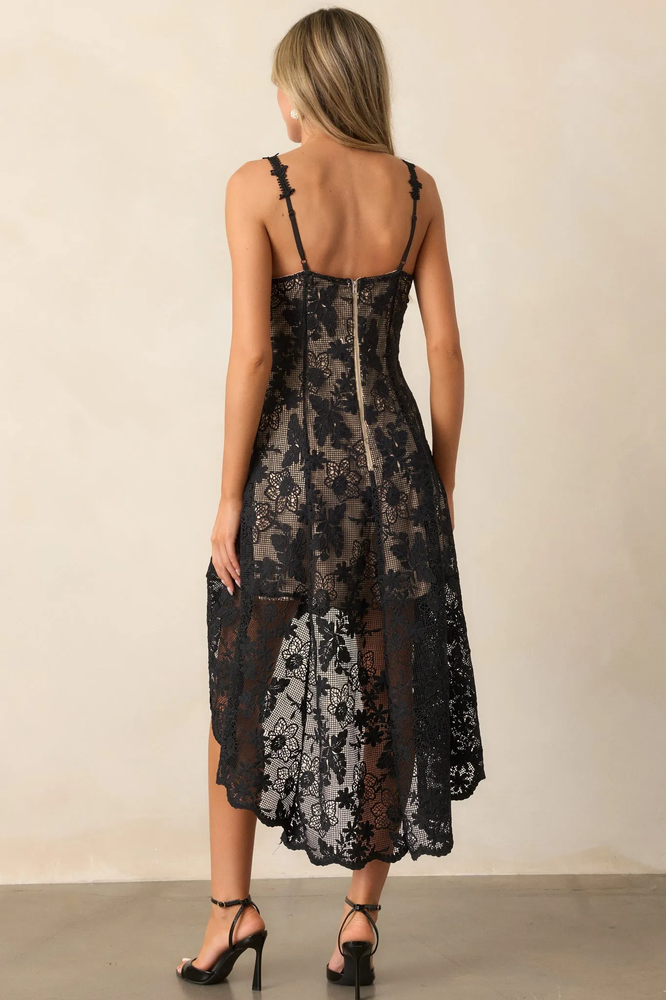 Graceful Bloom Black Lace High Low Dress