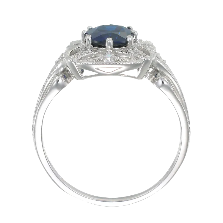 Graceful Blue Sapphire Ring with Filigree Detail