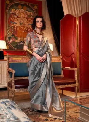 Graceful Chiffon Hand Weaved Grey Classic Saree