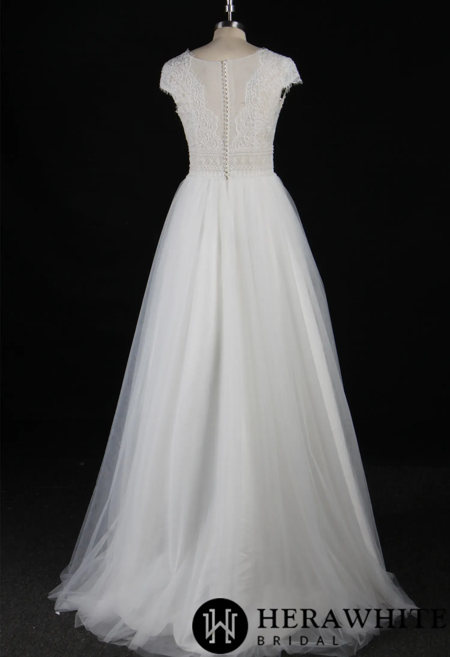 Graceful Geometric Lace Beading Wedding Dress