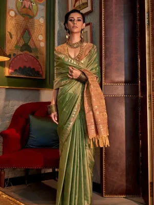 Graceful Green Tussar Silk Handloomed Saree