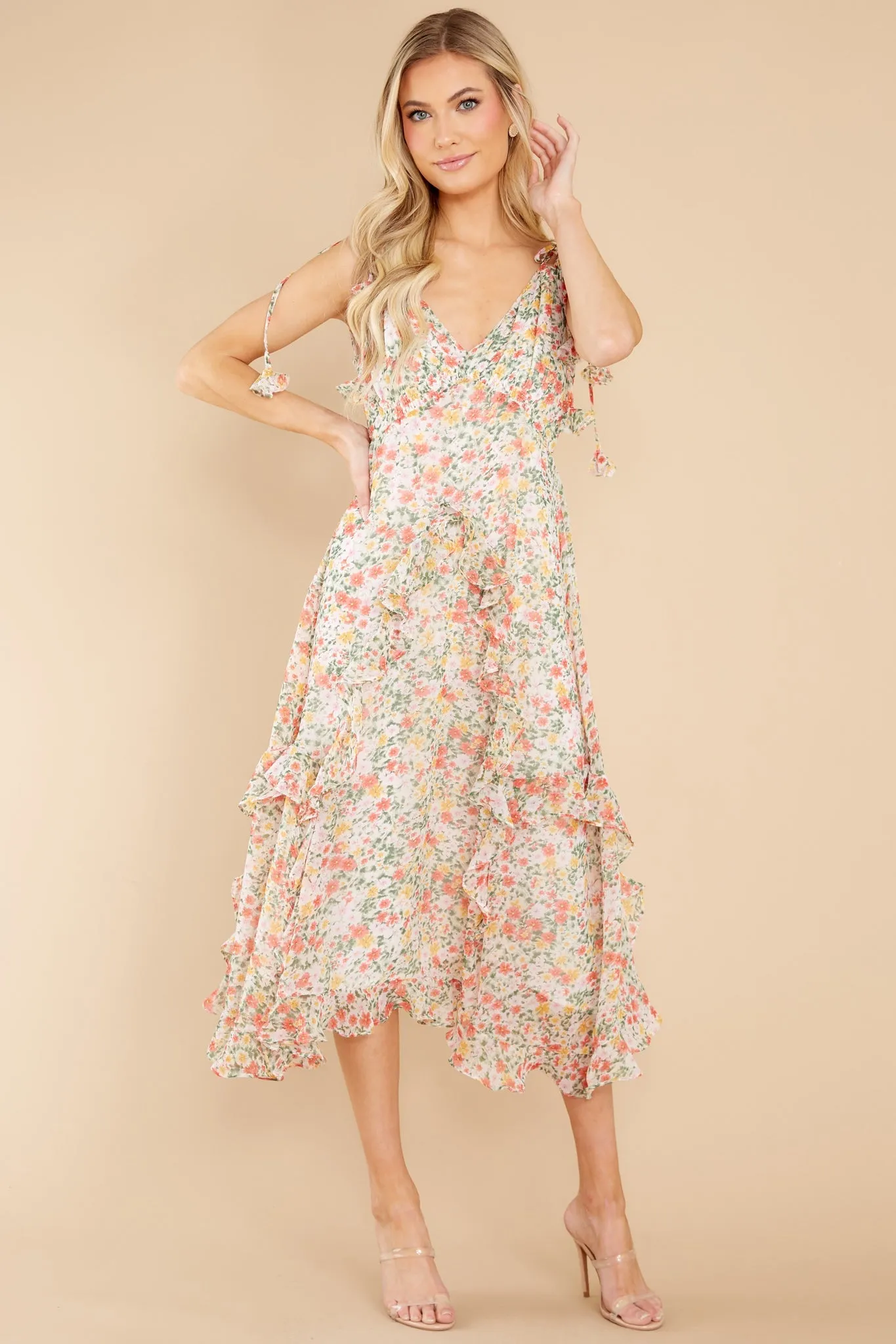 Graceful Intentions Ivory Floral Print Midi Dress