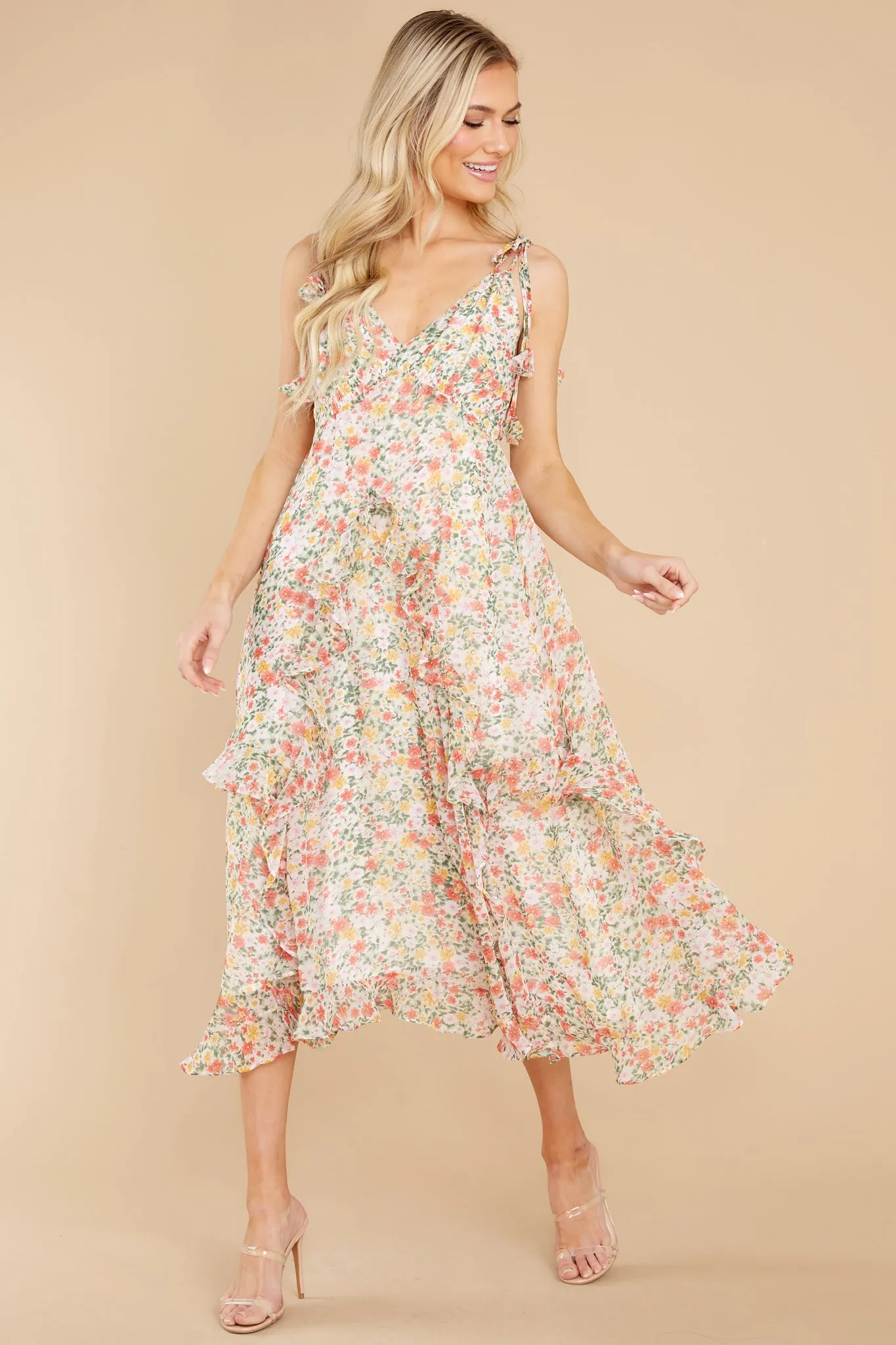 Graceful Intentions Ivory Floral Print Midi Dress