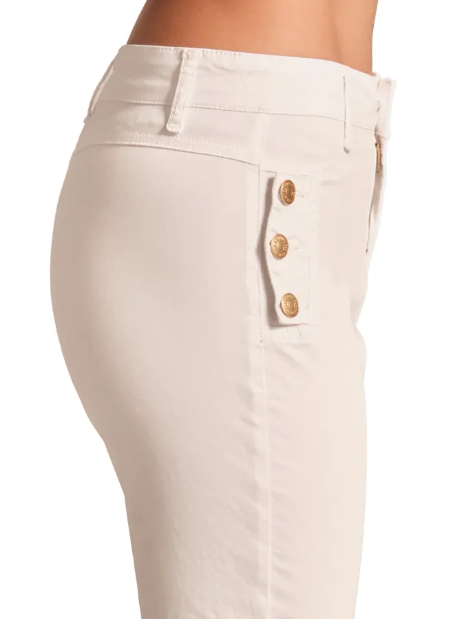 Griffai pantalone casual da donna Capri a sigaretta con pattine e bottoni DGP5066 bianco