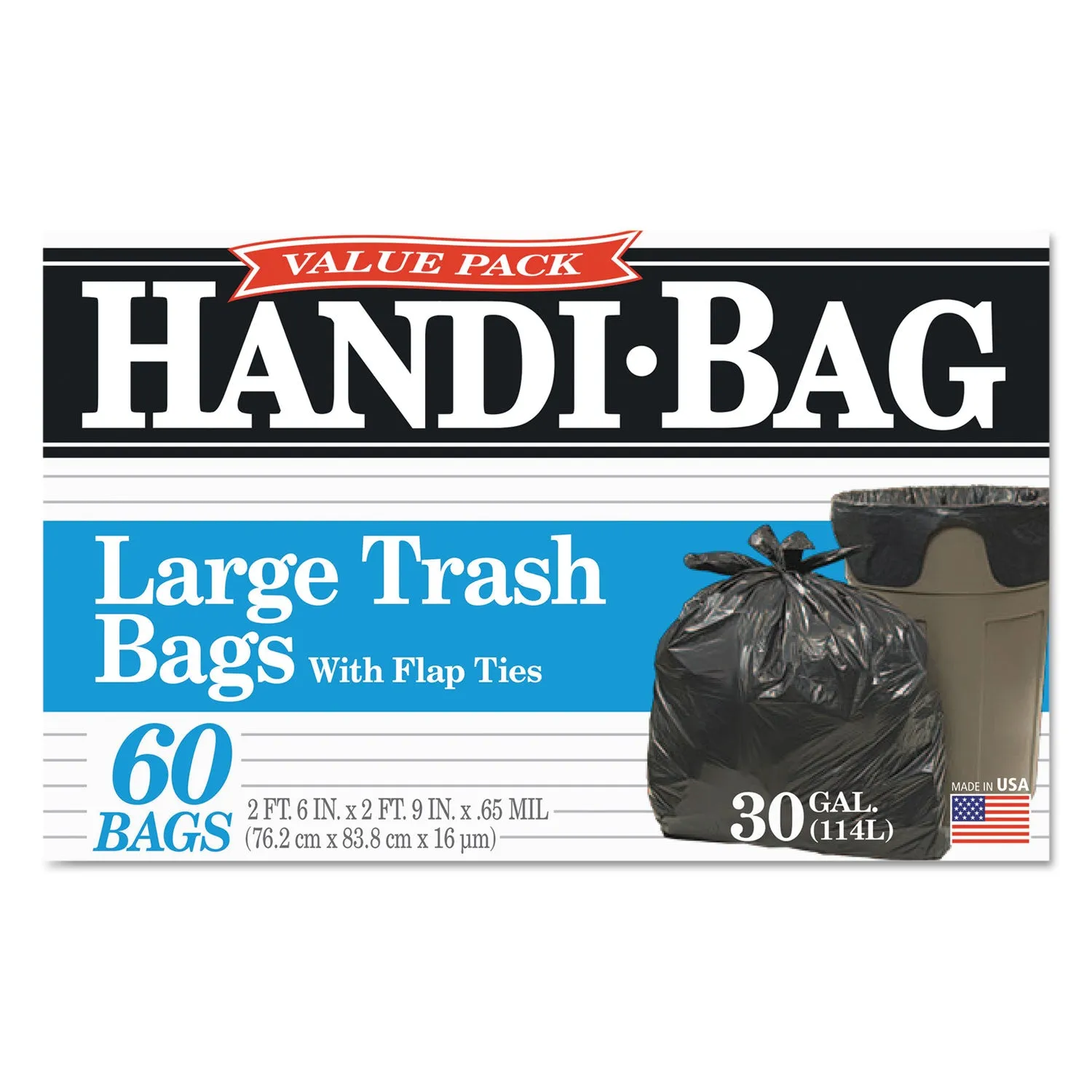 Handi-Bag Super Value Pack, 30 Gal, 0.65 Mil, 30" X 33", Black, 60/Box - WBIHAB6FT60