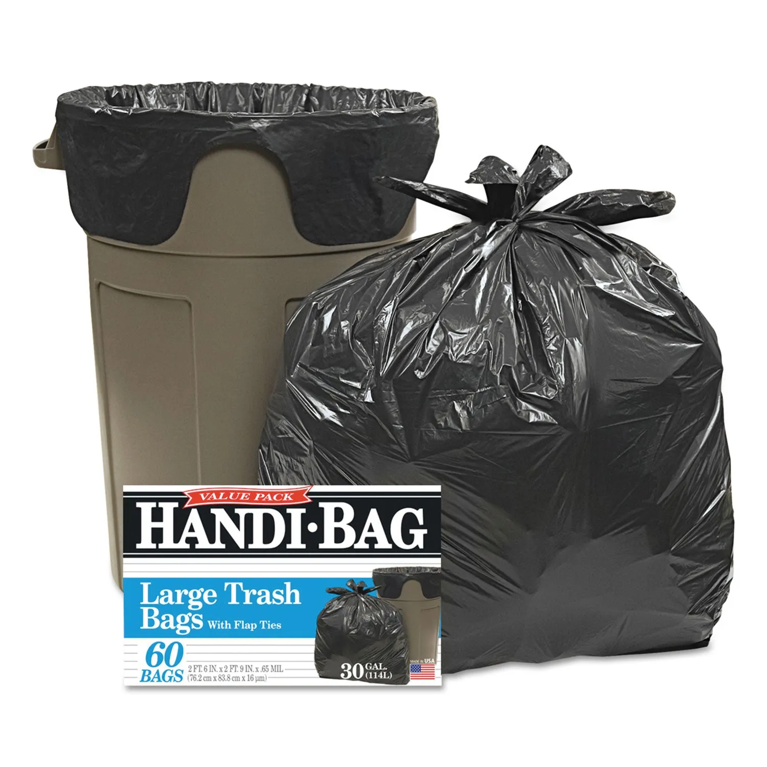 Handi-Bag Super Value Pack, 30 Gal, 0.65 Mil, 30" X 33", Black, 60/Box - WBIHAB6FT60