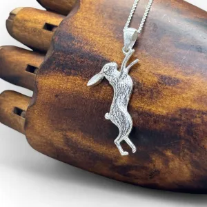 Handmade Sterling Silver Boxing Hare Pendant.