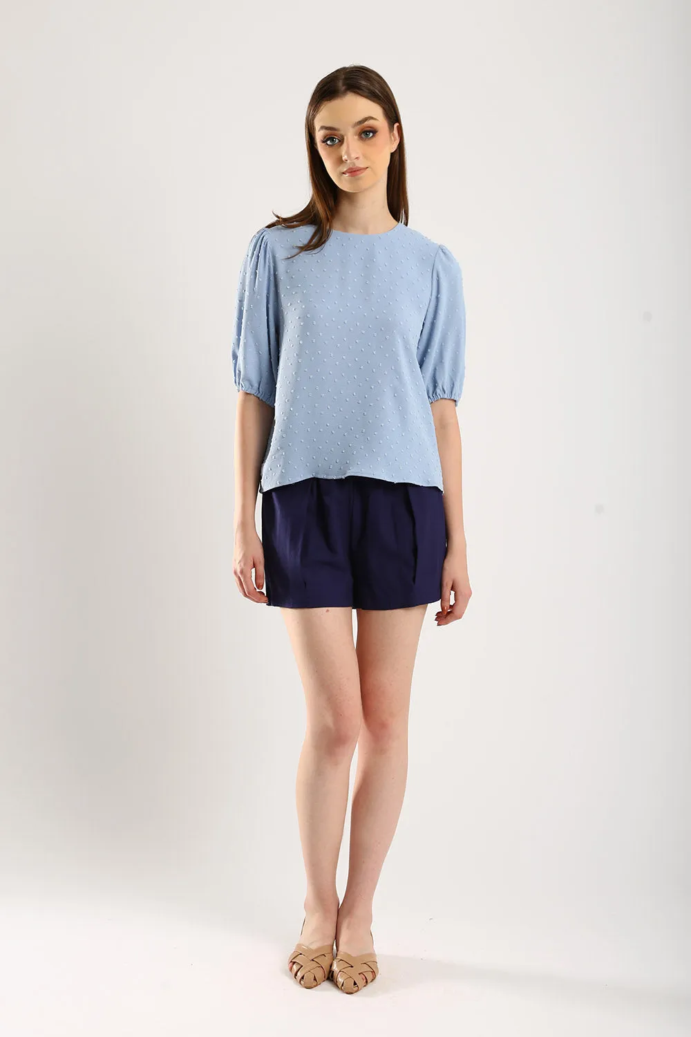 Harlene Cotton Linen Blouse in Sky Blue