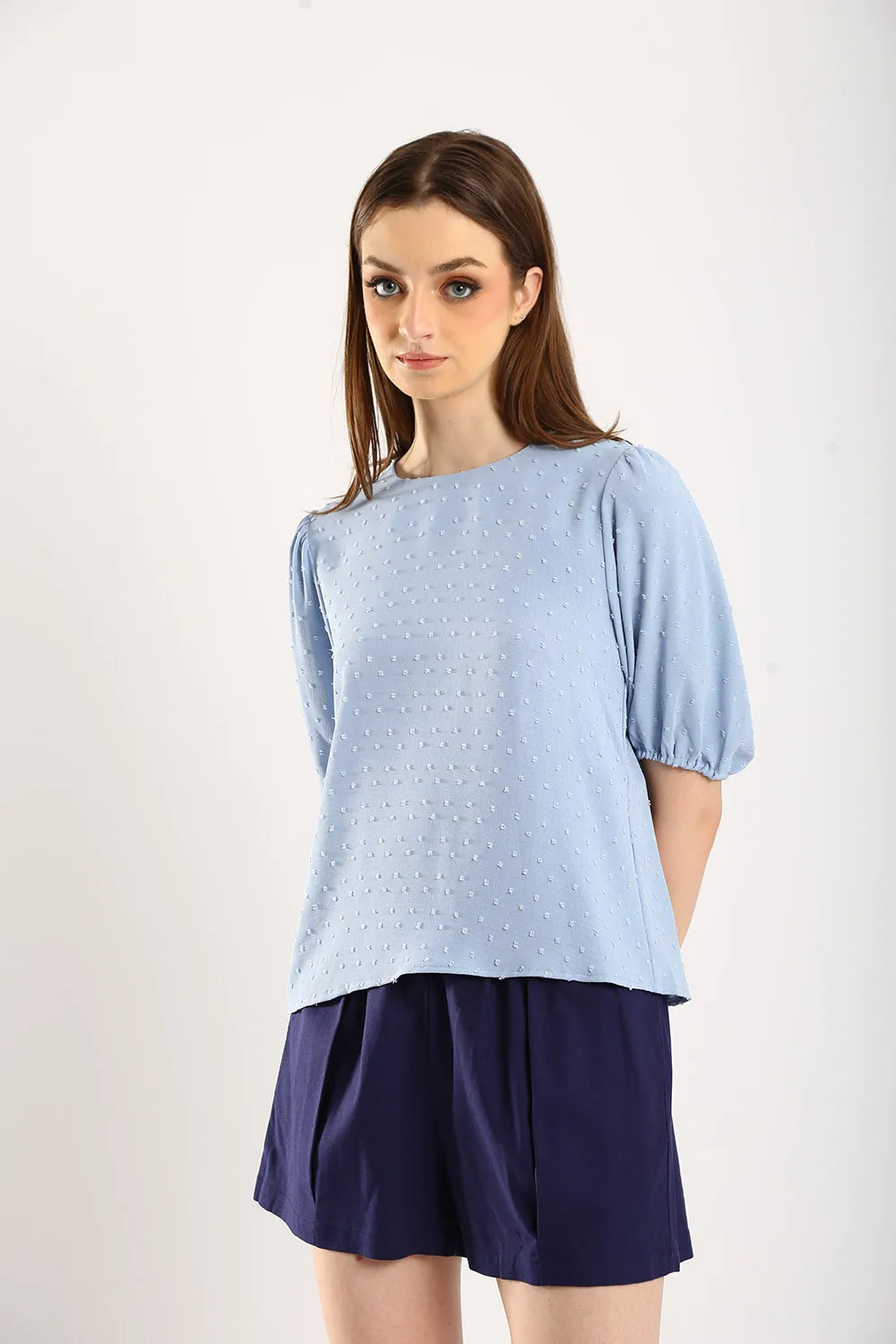 Harlene Cotton Linen Blouse in Sky Blue