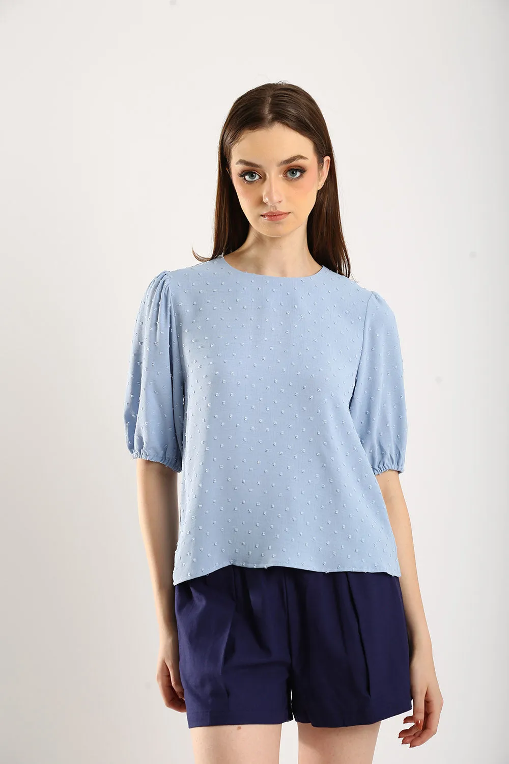 Harlene Cotton Linen Blouse in Sky Blue