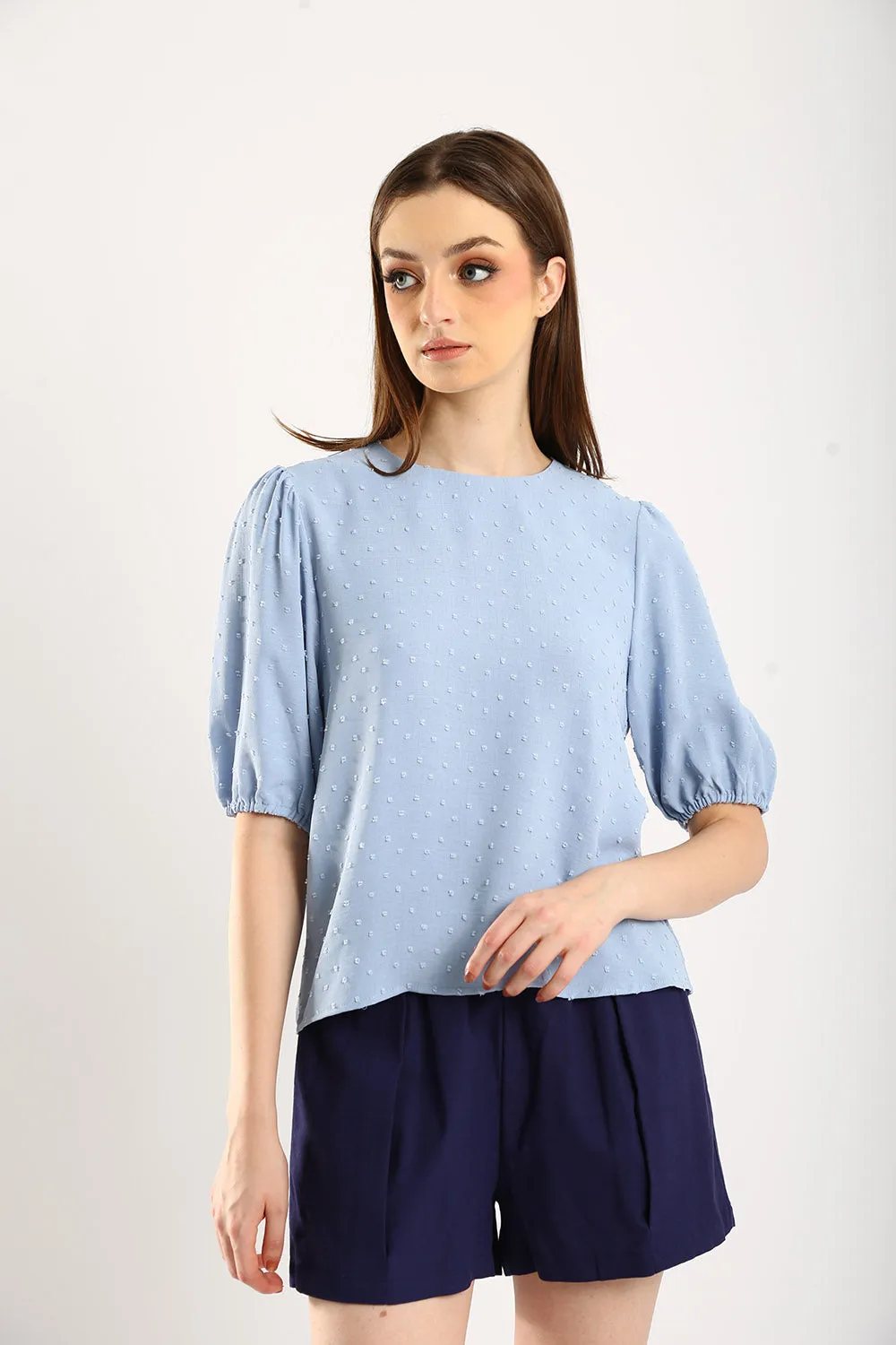 Harlene Cotton Linen Blouse in Sky Blue