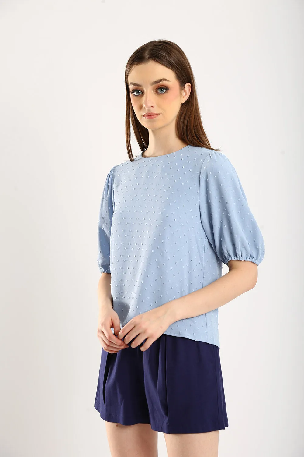 Harlene Cotton Linen Blouse in Sky Blue