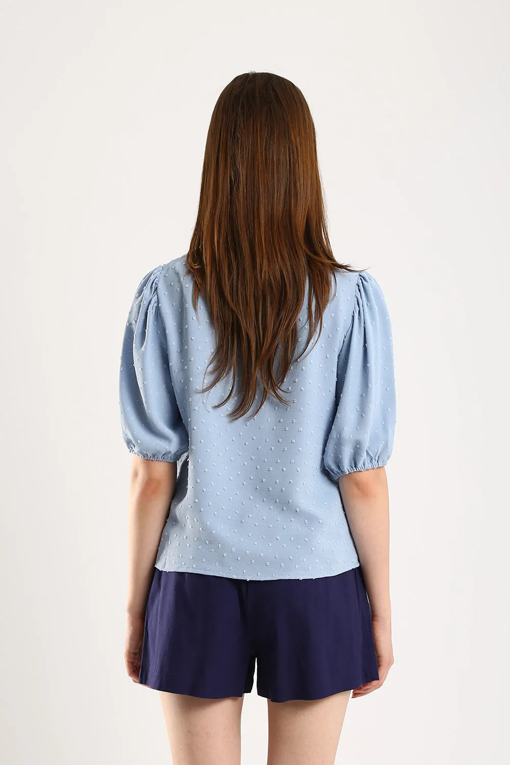 Harlene Cotton Linen Blouse in Sky Blue