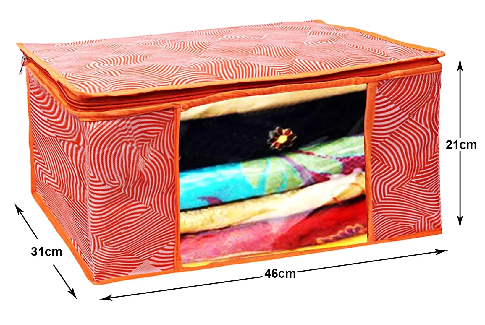 Heart Home Lahariya Design Non-woven Foldable Saree Cover/Clothes Storage Bag/Wardrobe Organizer With Transparent Window- Pack of 9 (Orange)-44HH0381