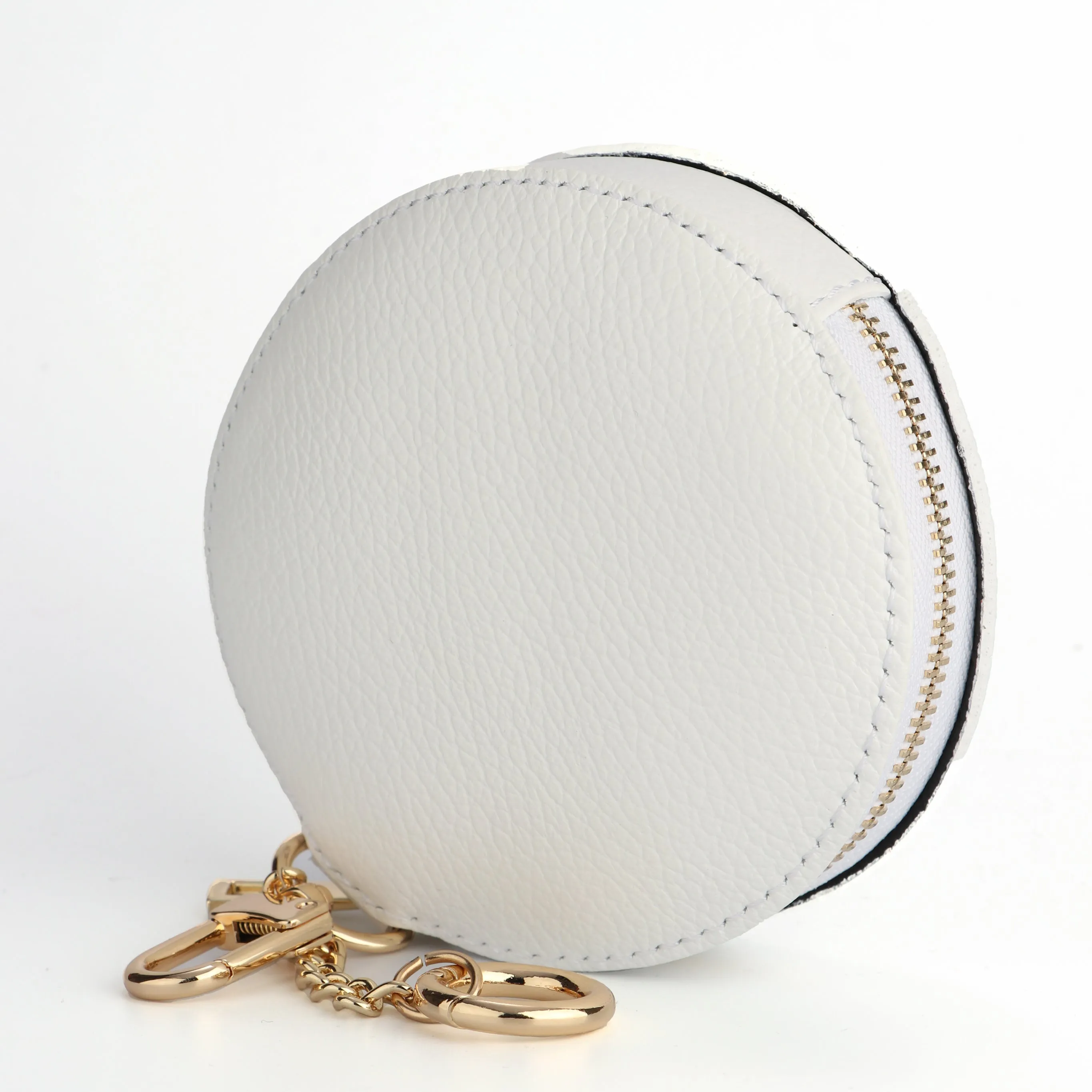 Italian Leather Round Clip-On Coin Purse in White