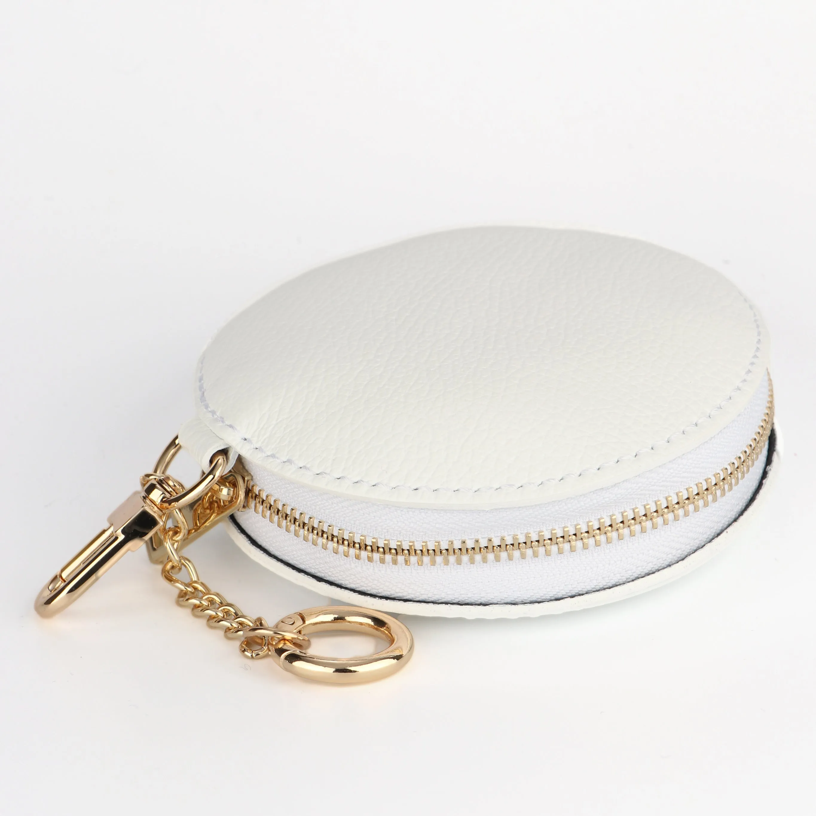 Italian Leather Round Clip-On Coin Purse in White