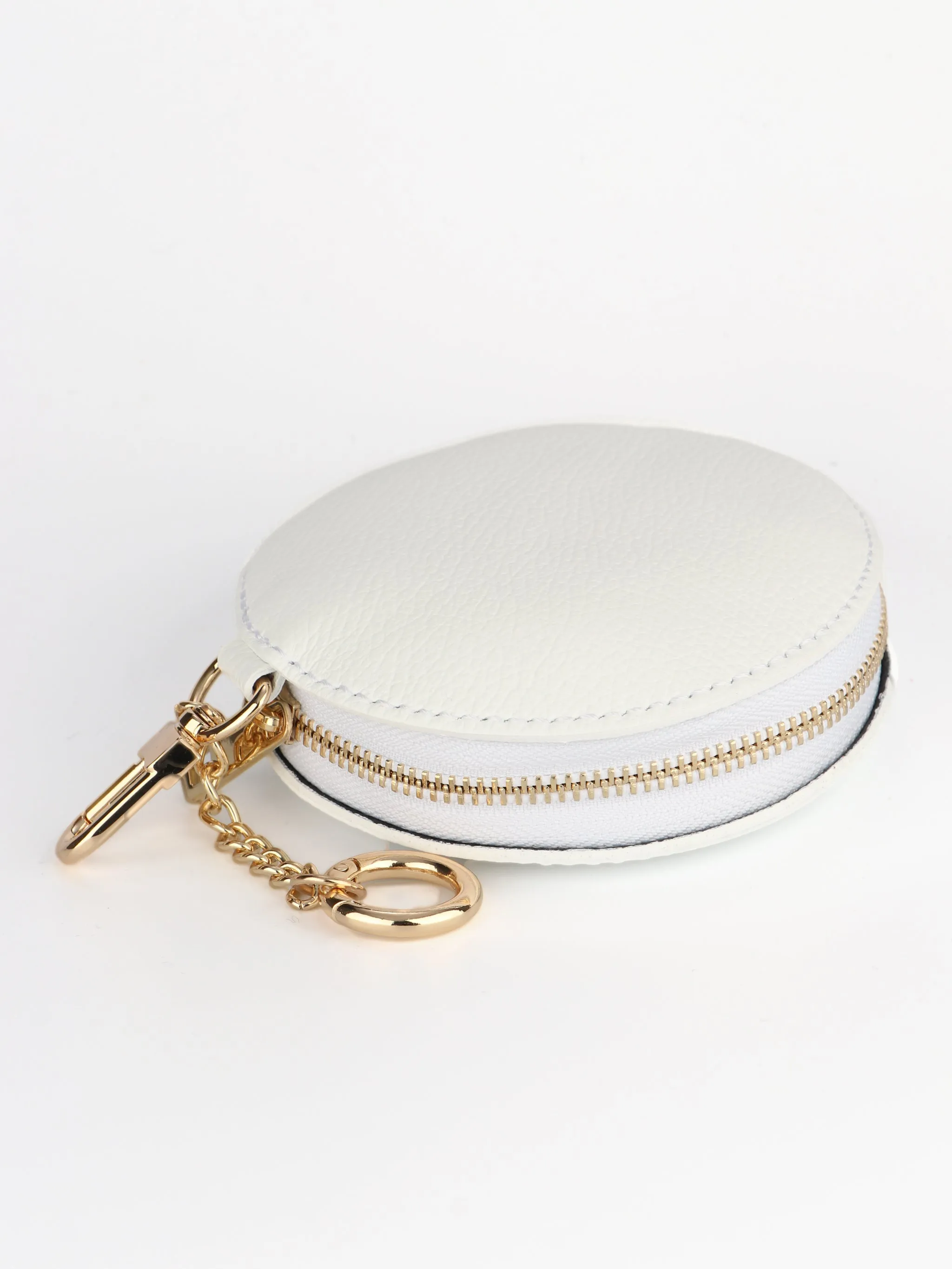 Italian Leather Round Clip-On Coin Purse in White