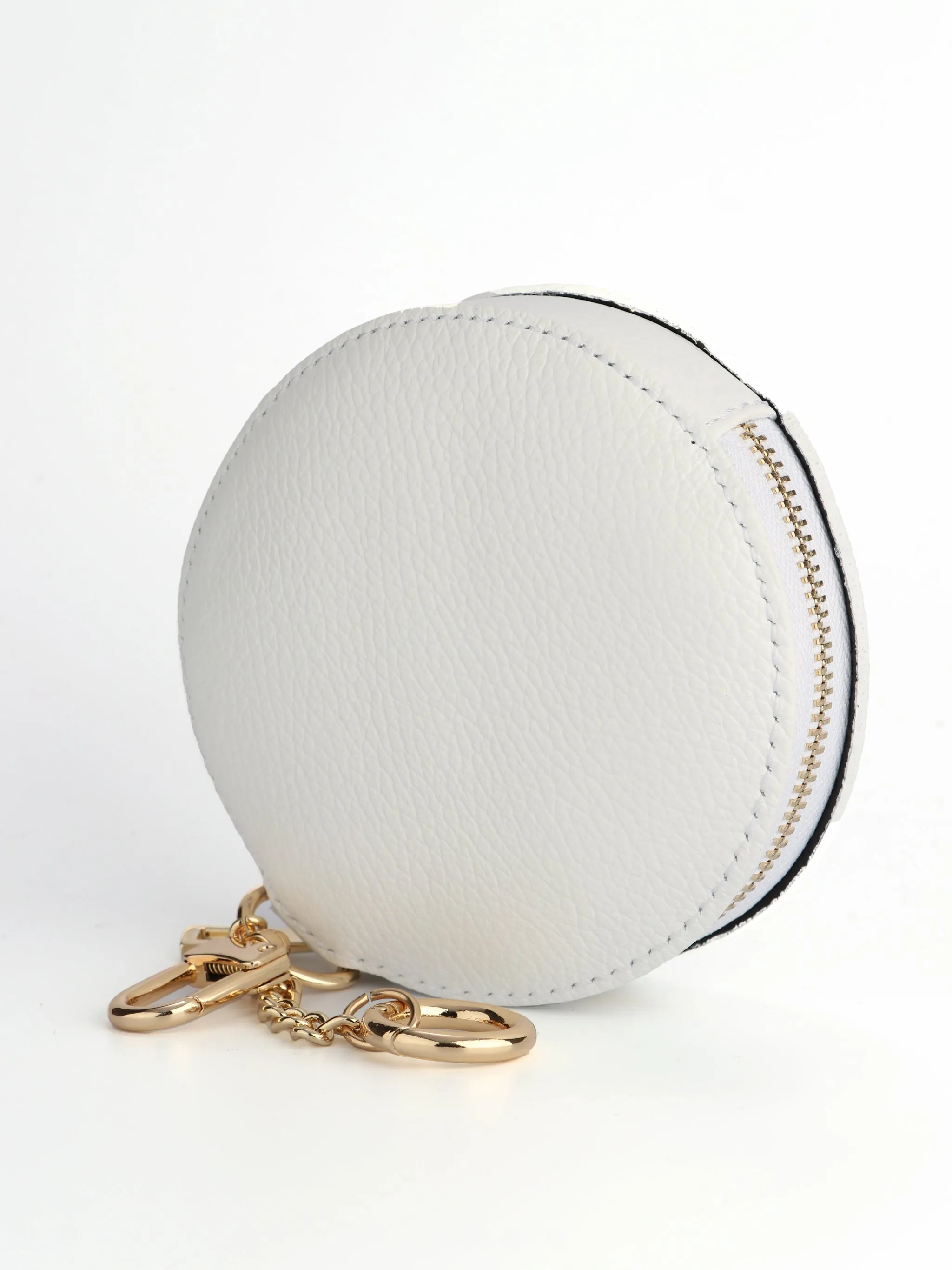 Italian Leather Round Clip-On Coin Purse in White