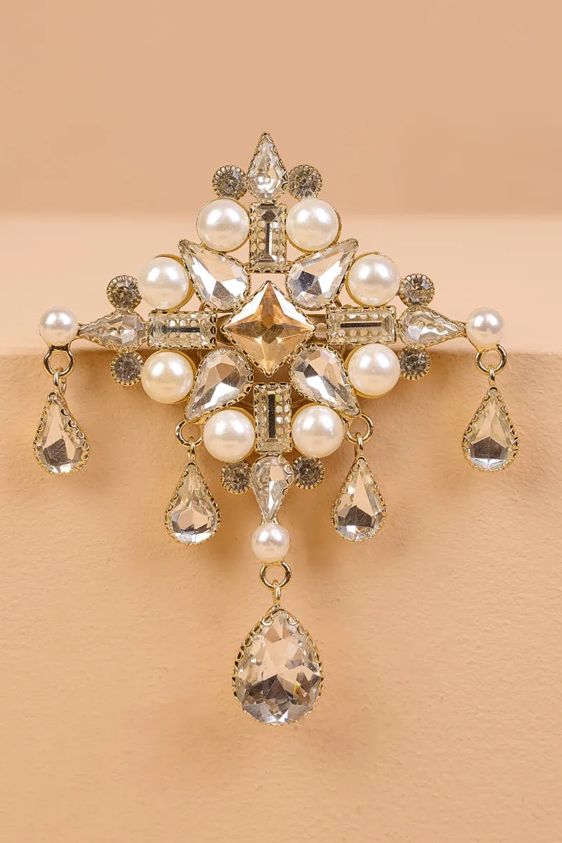 Ivory Quadrant Crystal Pearl Brooch