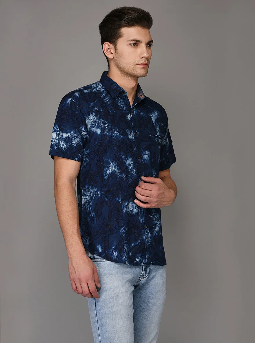 JadeBlue Blue Printed Slim Fit Casual Shirt | JadeBlue