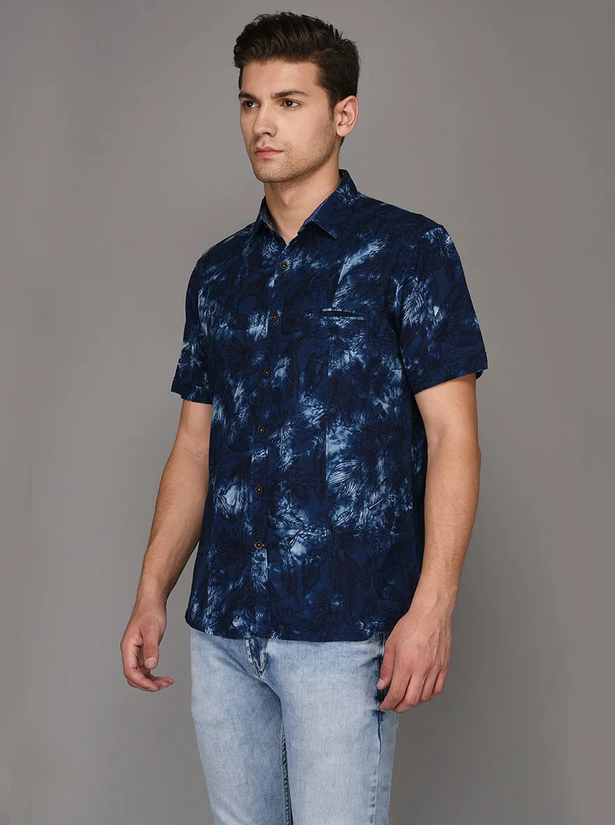 JadeBlue Blue Printed Slim Fit Casual Shirt | JadeBlue