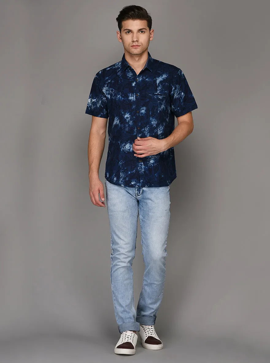 JadeBlue Blue Printed Slim Fit Casual Shirt | JadeBlue