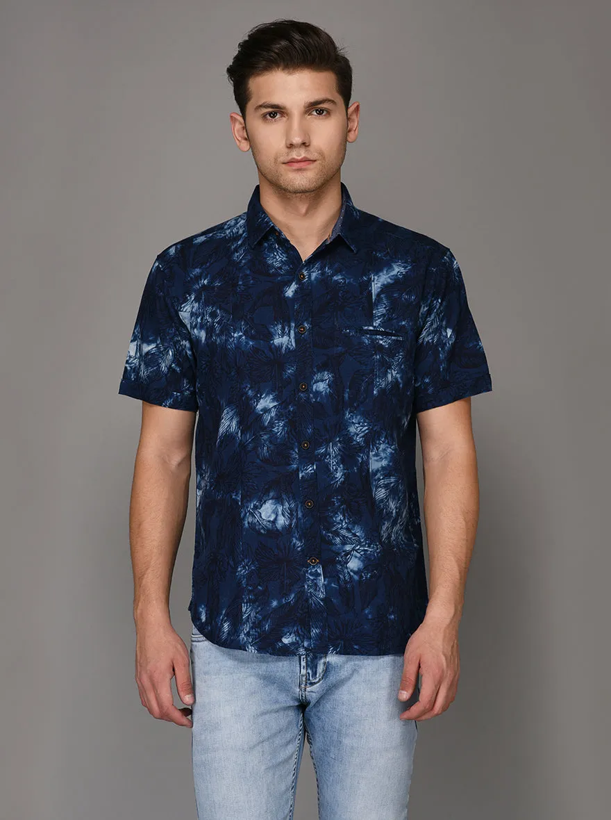 JadeBlue Blue Printed Slim Fit Casual Shirt | JadeBlue