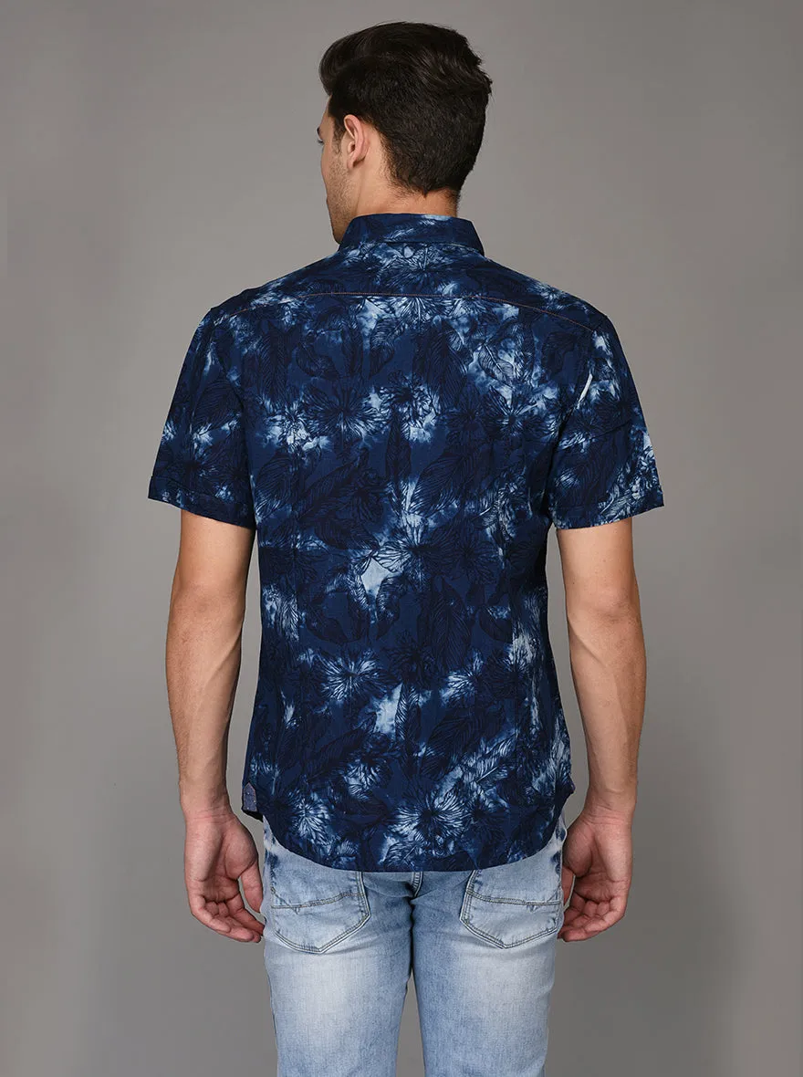 JadeBlue Blue Printed Slim Fit Casual Shirt | JadeBlue