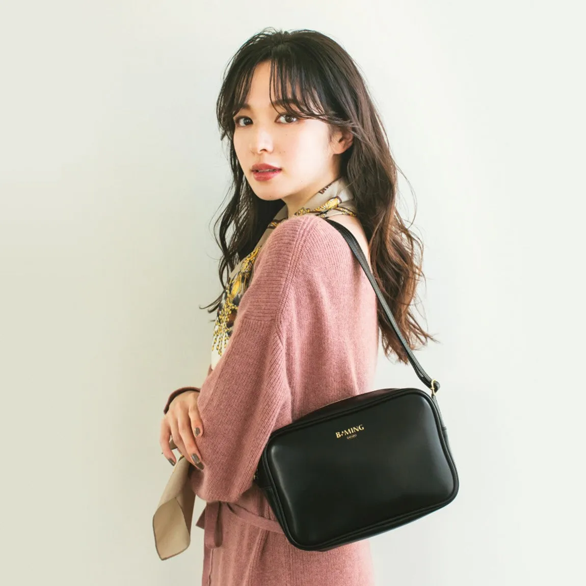 Japanese magazine gift B-Mings Black Colour Shoulder /CrossBody Bag with zip