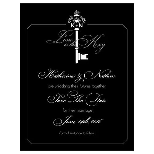 Key Monogram Save The Date Card Black