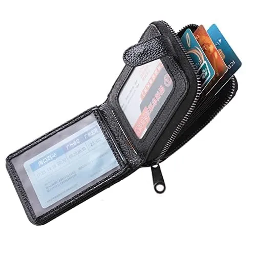 Kuber Industries Card Holder Wallet for Men Women|Debit Credit Card Holder|Wallet for Id, Visiting Card, Buisness Card|RFID Protected|Button & Zipper Closure Wallet|Black (Pack of 4)