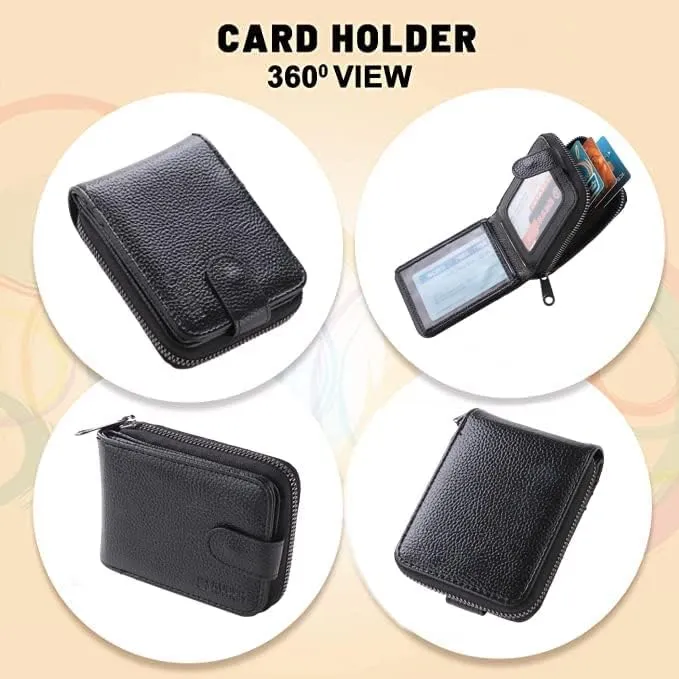 Kuber Industries Card Holder Wallet for Men Women|Debit Credit Card Holder|Wallet for Id, Visiting Card, Buisness Card|RFID Protected|Button & Zipper Closure Wallet|Black (Pack of 4)