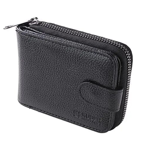 Kuber Industries Card Holder Wallet for Men Women|Debit Credit Card Holder|Wallet for Id, Visiting Card, Buisness Card|RFID Protected|Button & Zipper Closure Wallet|Black (Pack of 4)