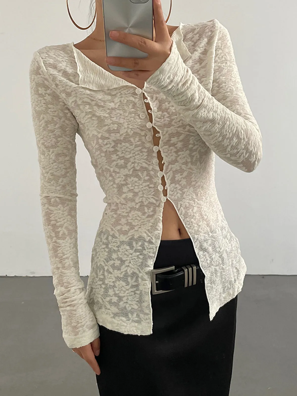 Lace Split Graceful Long Sleeve Top