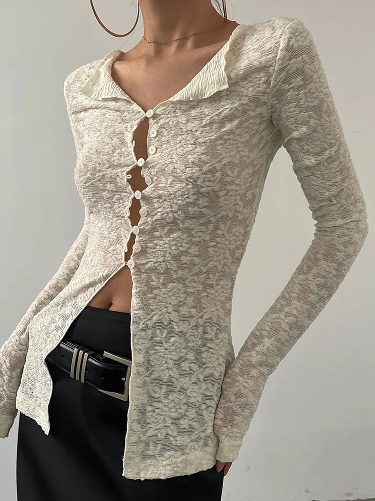 Lace Split Graceful Long Sleeve Top