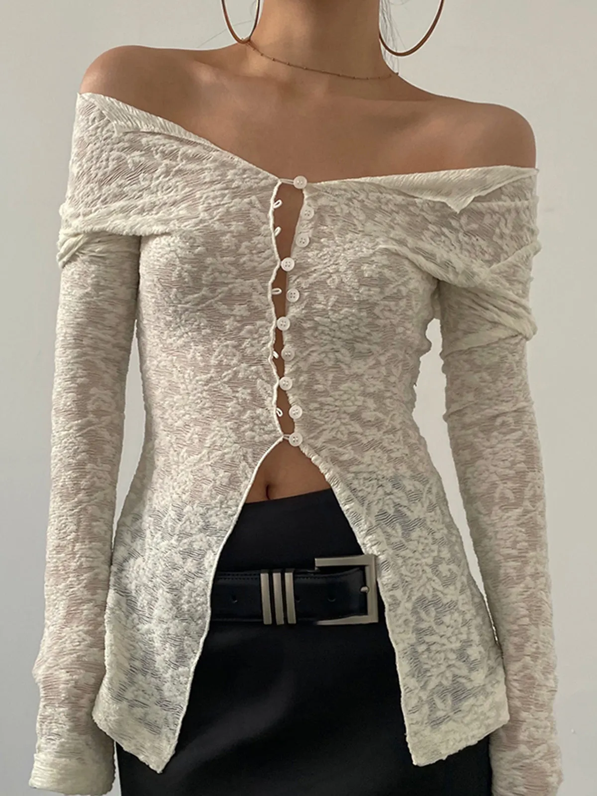 Lace Split Graceful Long Sleeve Top