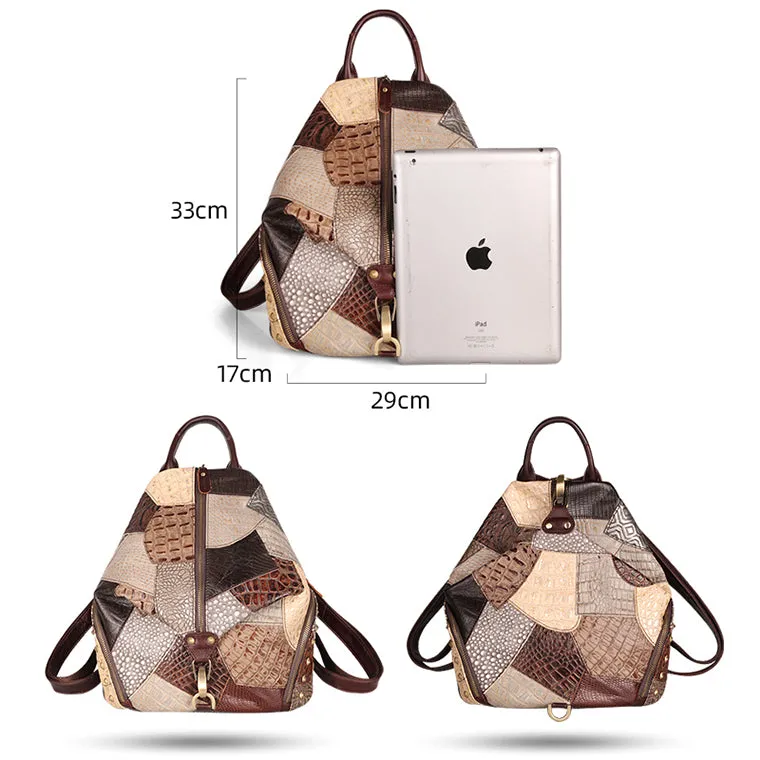 Ladies Boho Leather Backpack Purse Bags Small Rucksack For Women