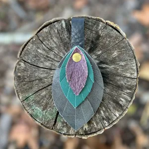 Leather Feather Bag Charm - Purple, Jade and Deep Gray