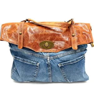 Leather Top Denim Purse