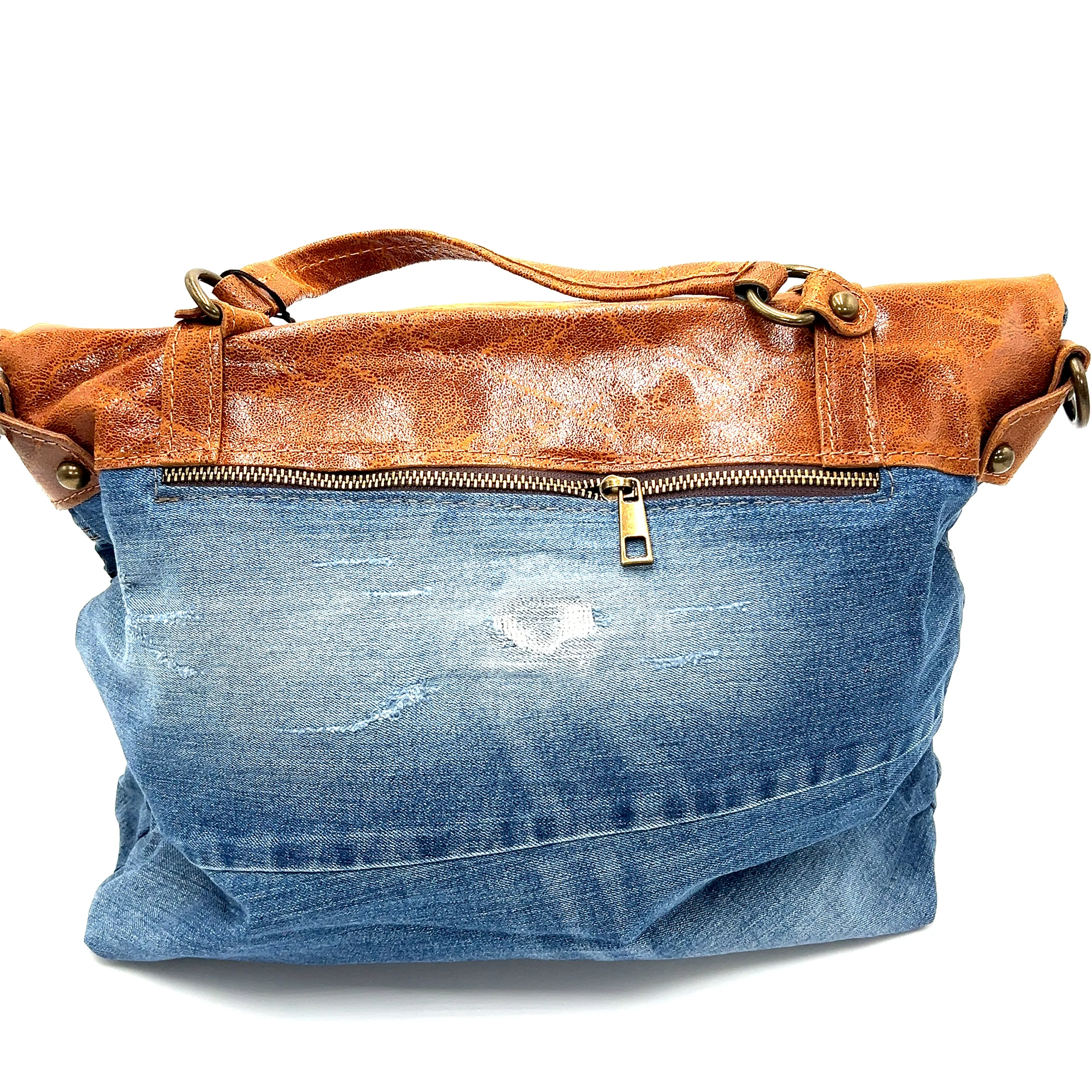 Leather Top Denim Purse