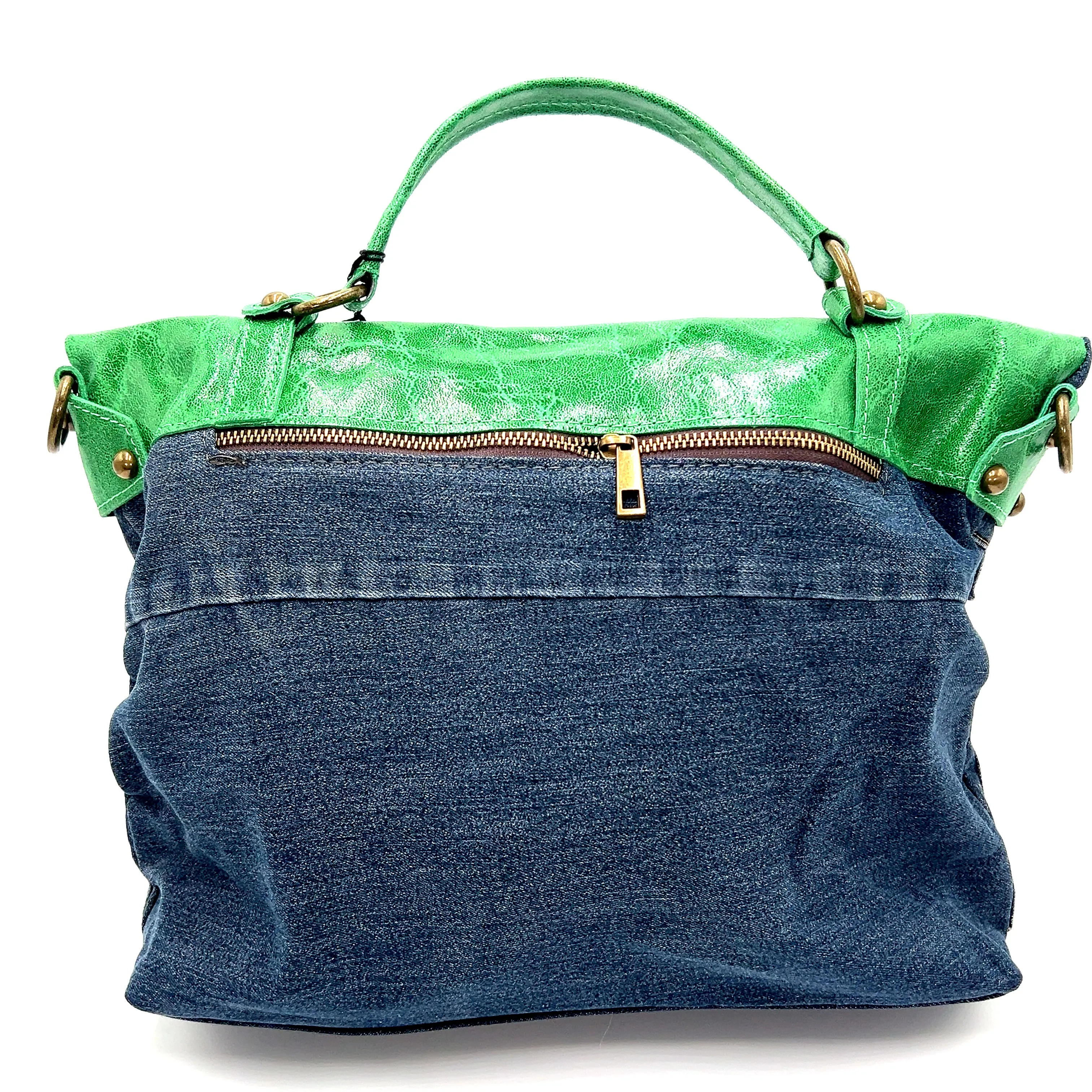 Leather Top Denim Purse