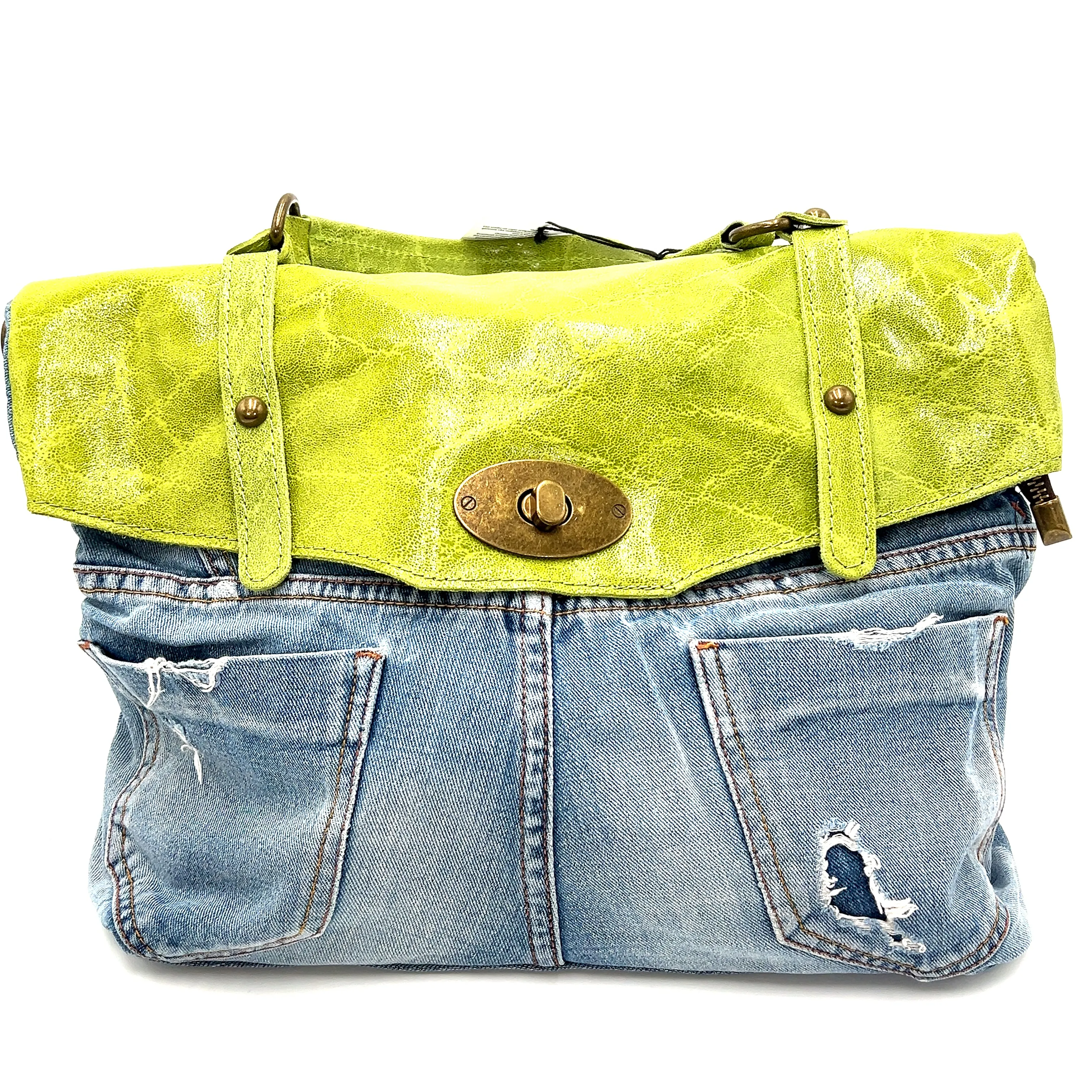 Leather Top Denim Purse