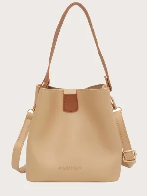 Letter Embossed Two Tone Shoulder Bag