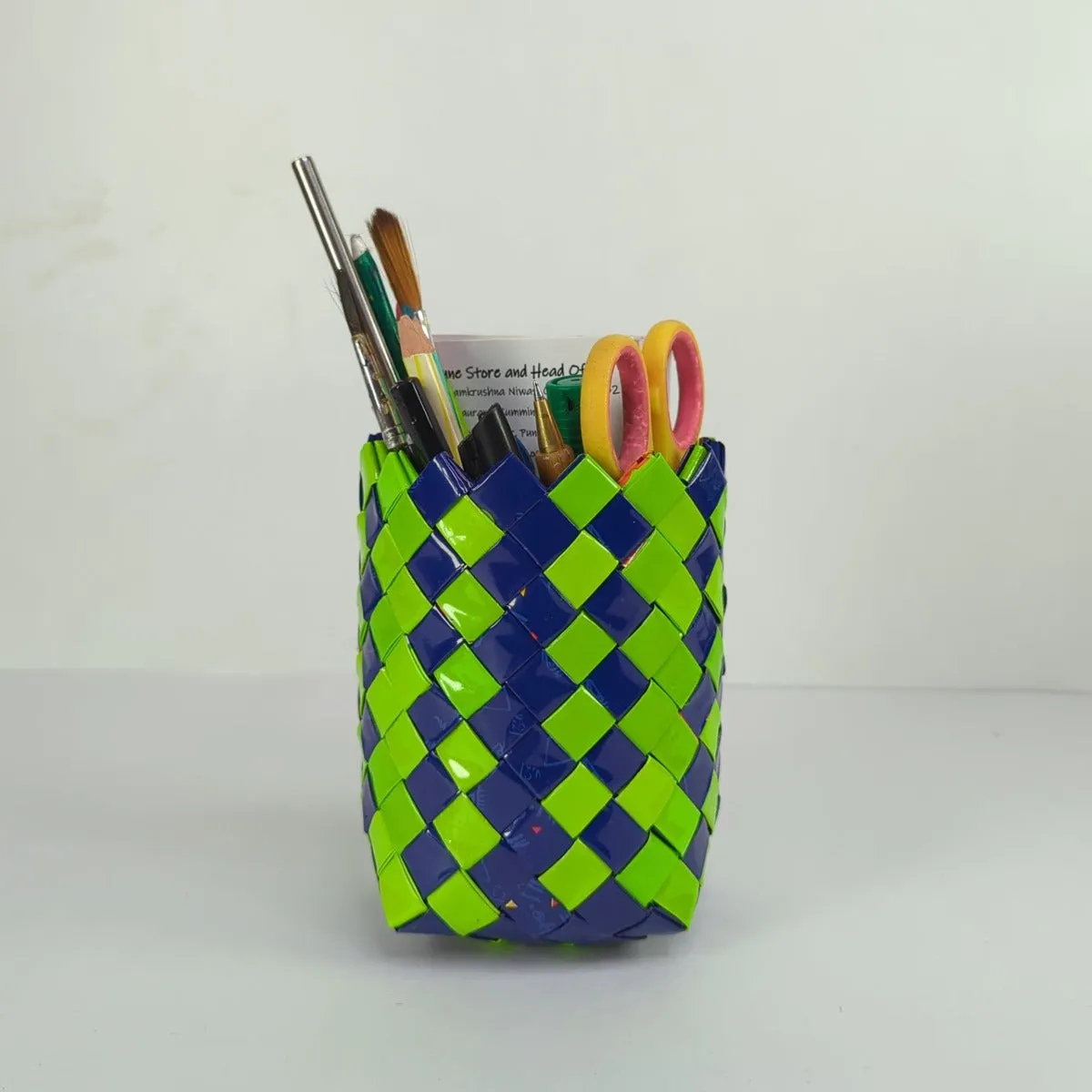 Lime green and Navy blue Basketry Deco planter small (BDSS1223-001)