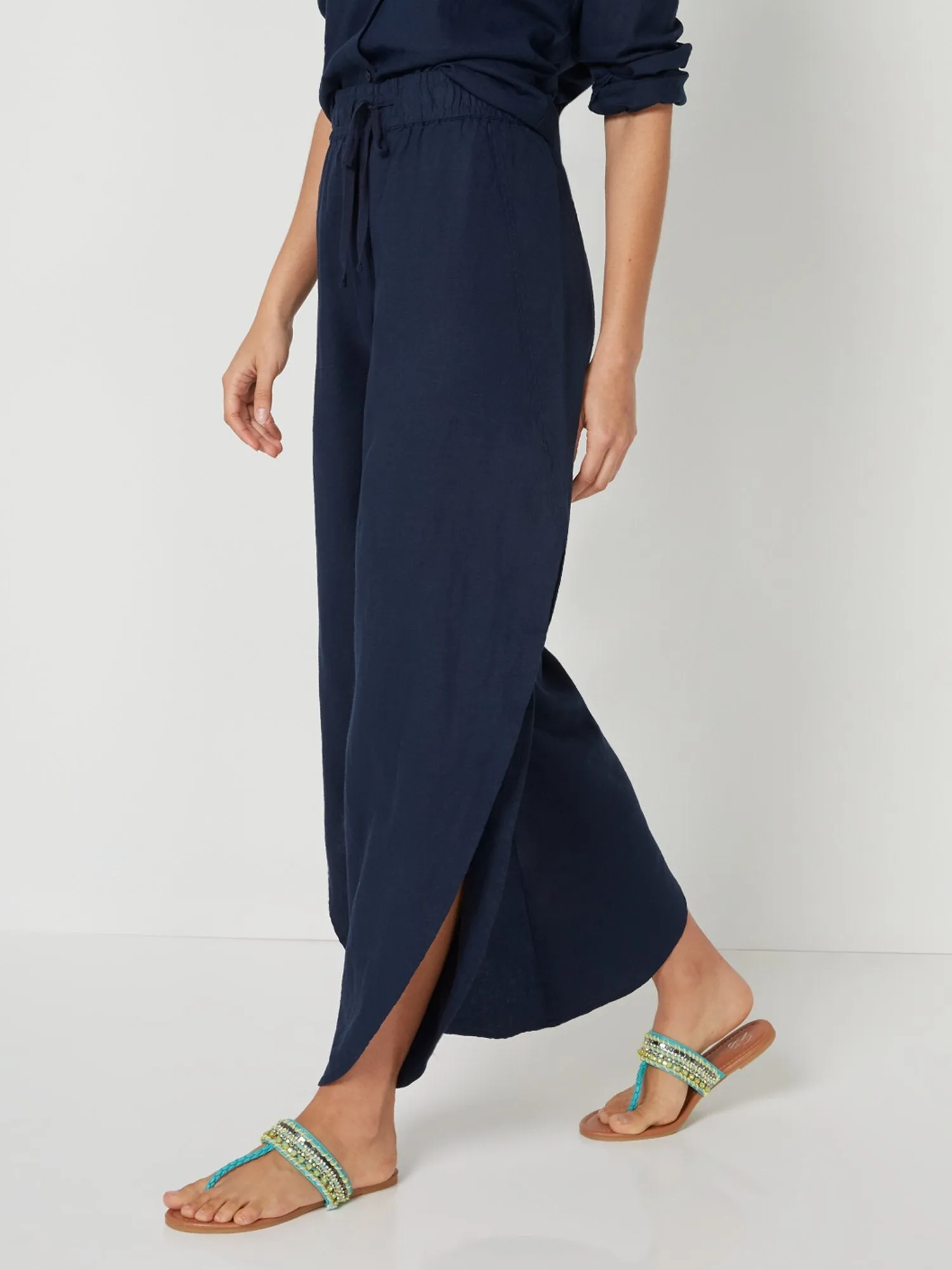 Linen-Blend Slit-Leg Pant