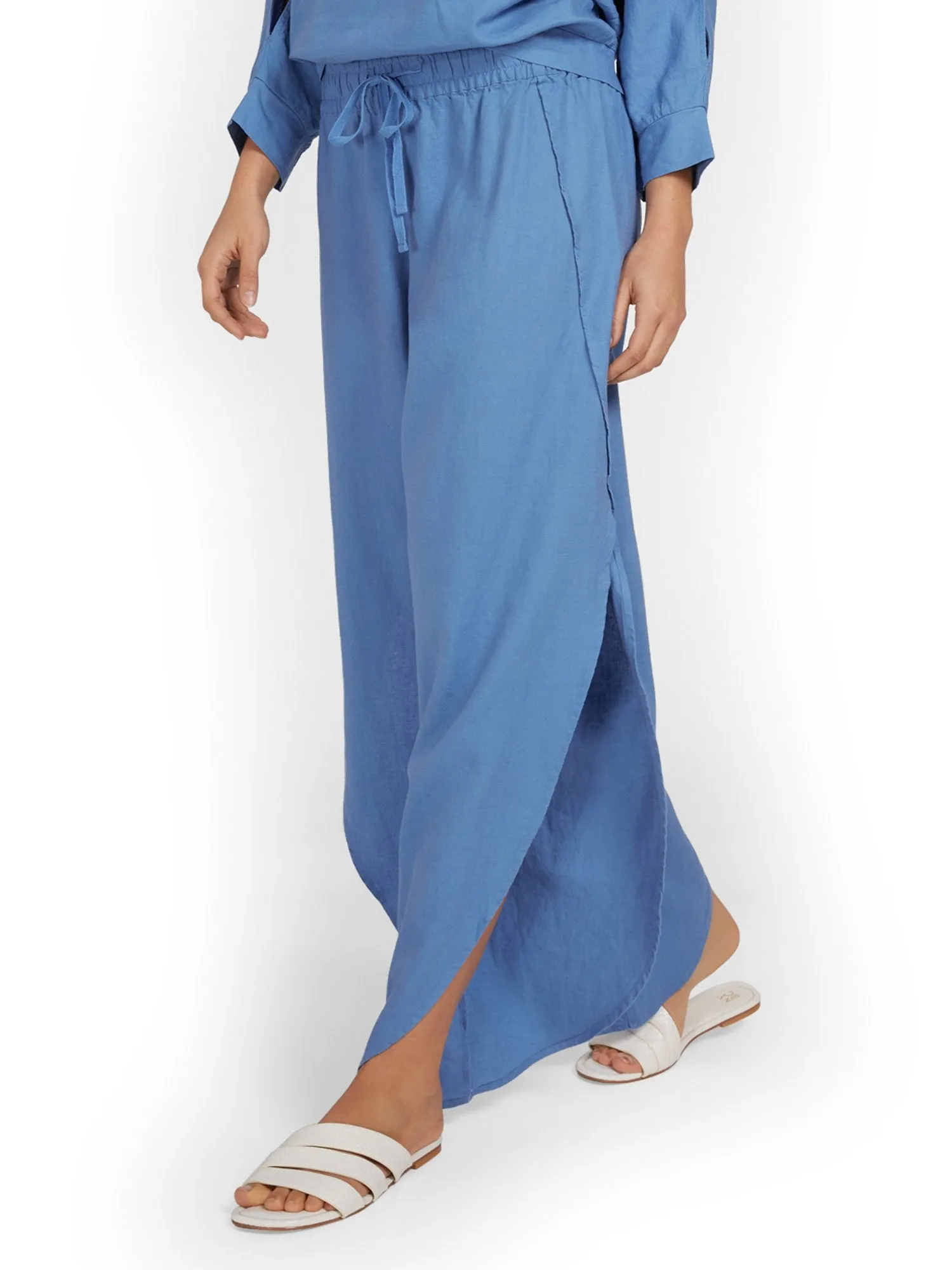 Linen-Blend Slit-Leg Pant