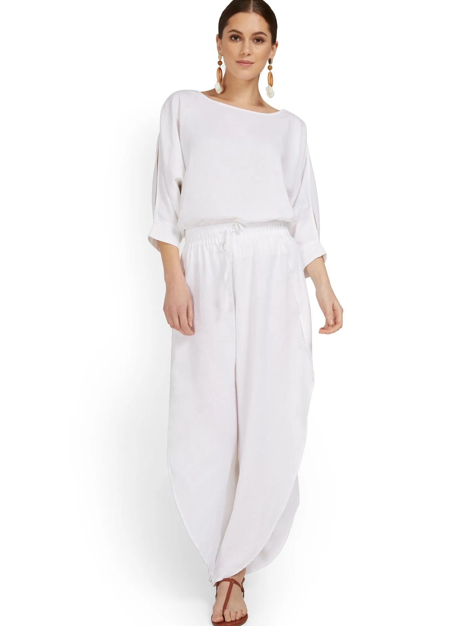 Linen-Blend Slit-Leg Pant