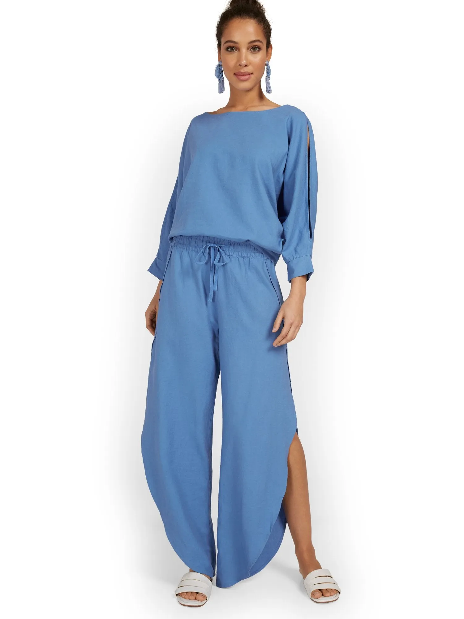 Linen-Blend Slit-Leg Pant