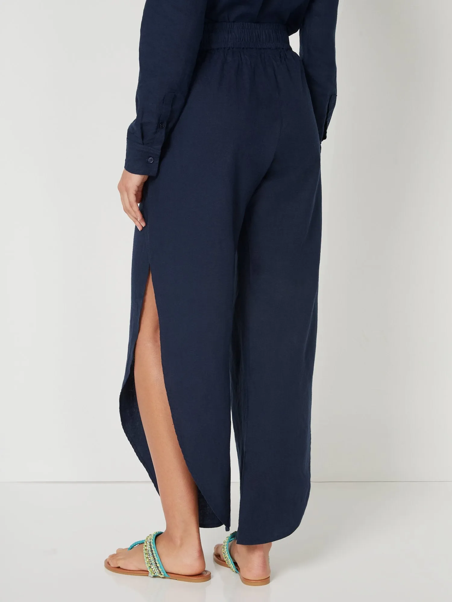 Linen-Blend Slit-Leg Pant