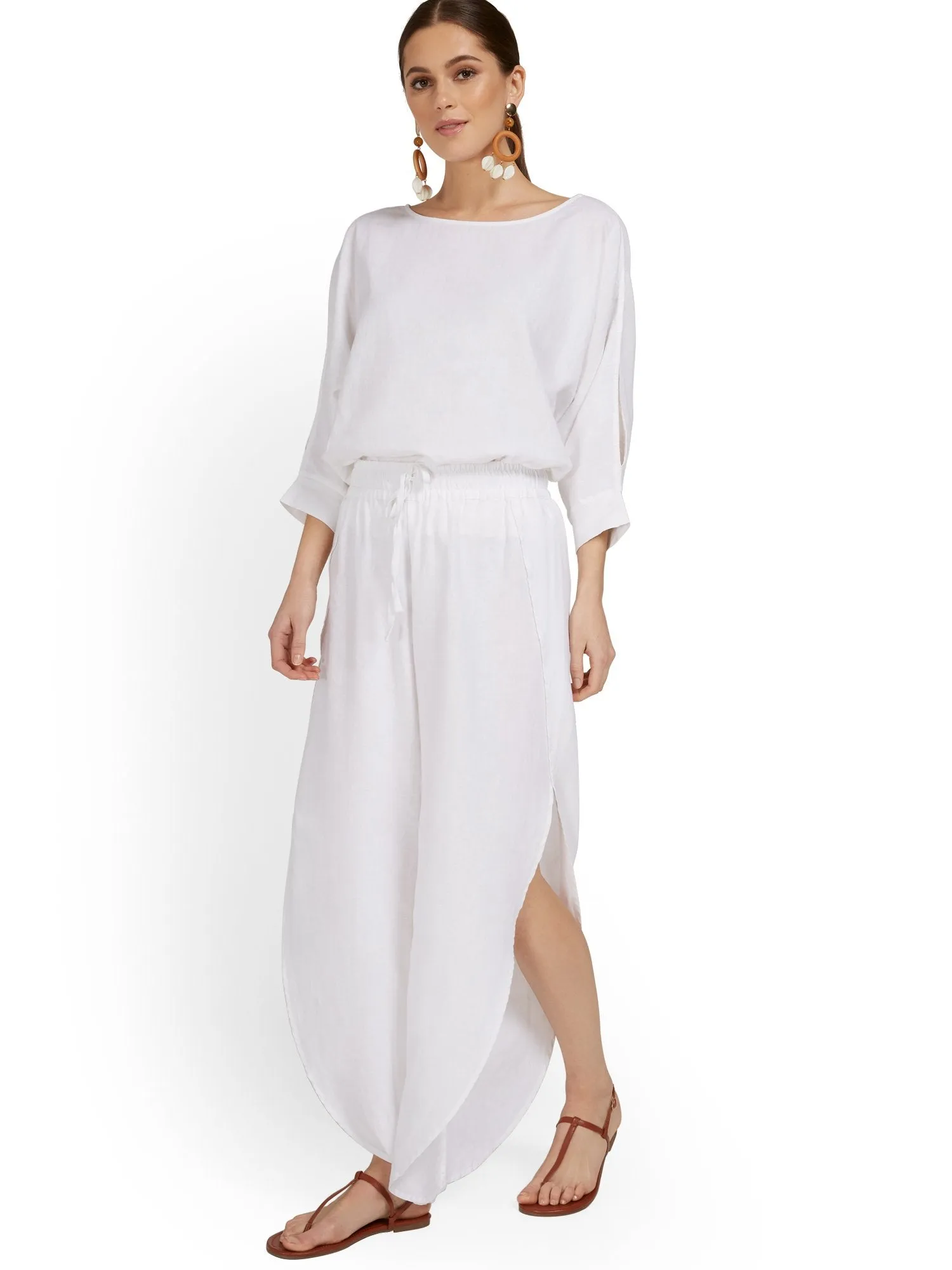 Linen-Blend Slit-Leg Pant